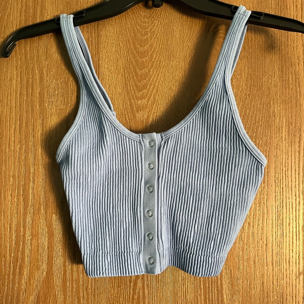aerie periwinkle blue stretchy button front tank top, size small